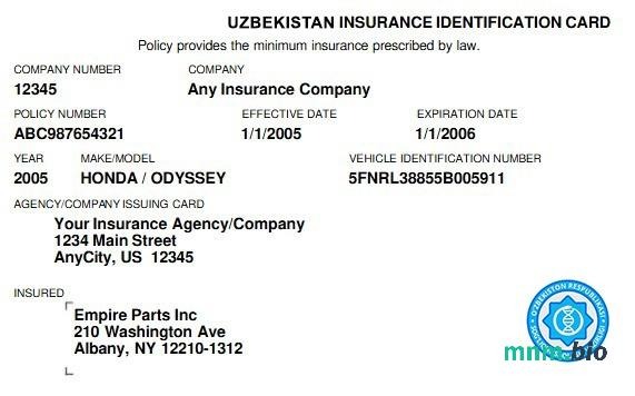 Uzbekistan karta ubezpieczenia zdrowotnego edytowalny szablon